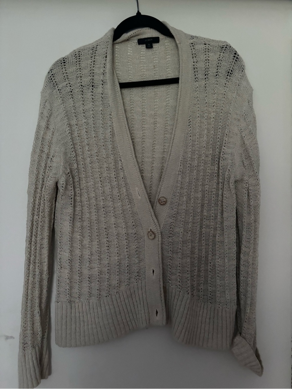 J. Crew Light Beige Openwork Knit Button-Front Cardigan